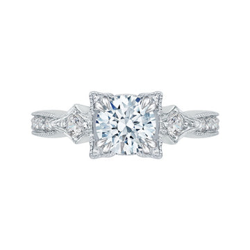 Diamond Vintage Engagement Ring In 14K White Gold (Semi-Mount)